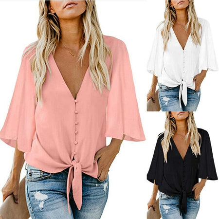 hirigin New Chiffon Womens Casual One size Blouses Female Hawaiian Fashion Floral Short Sleeve Shirts Ladies Summer Loose Tops