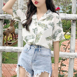 hirigin New Chiffon Womens Casual One size Blouses Female Hawaiian Fashion Floral Short Sleeve Shirts Ladies Summer Loose Tops