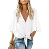 2019 Women Chiffon Blouse Shirt Fashion Sexy BatwingSleeve Womens Tops V-neck Button Blouses Office Ladies Shirts Plus Size