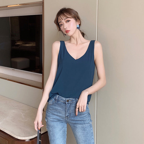 Womens Tops and Blouses Chiffon Women Blouses Sleeveless V-Neck White Women Shirts Plus Size Korean Fashion Clothing