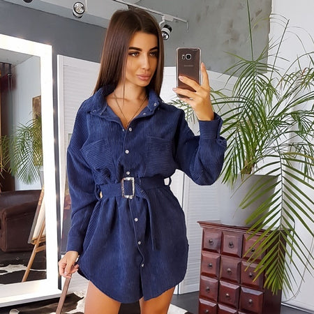 Fashion Turn-down Collar Party Shirt Dress Women Solid Three Quarter Sleeve Spring Summer Dress Plus Size Casual Vestidos Robe