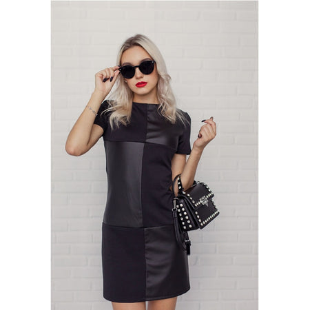 Women Sashes Pu Leather Club Sexy Dress Back Cross Spaghetti Strap Fashion Lady Elegant Dress Knee Length 2019 Vintage v Neck