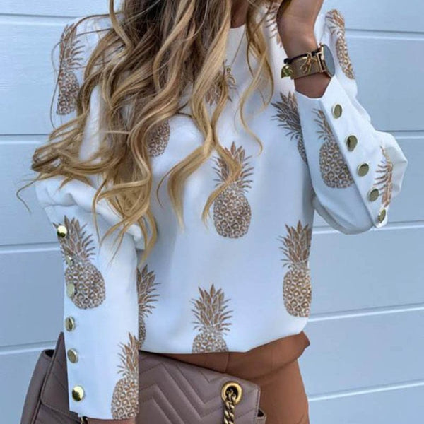 Pineapple Blouse Women's Shirt Ananas White Long Sleeve Fashion Woman Blouses 2020  Womens Tops and Blouse Elegant Top Female