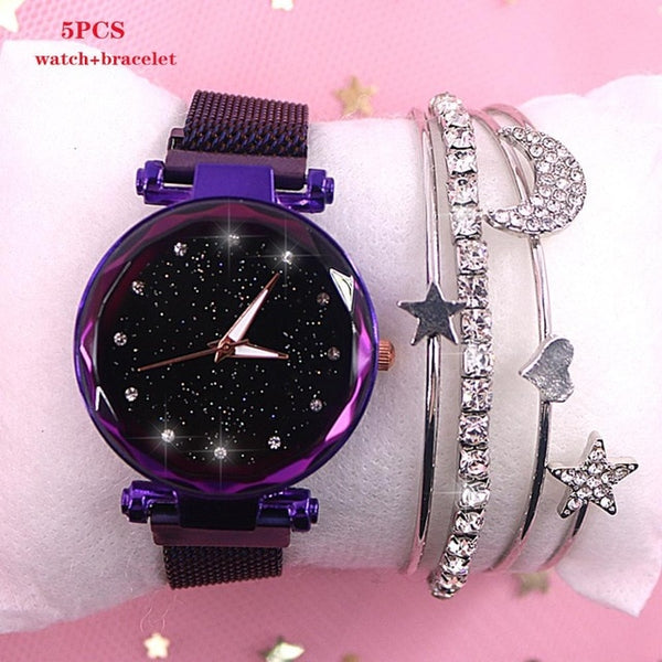 2019 New brand Starry Sky Women Watch Fashion Elegant Magnet Buckle Vibrato Purple Gold Ladies Wristwatch Luxury Women Watches