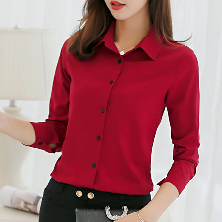 Aachoae Women Blouses 2020 Fashion Long Sleeve Turn Down Collar Office Shirt Blouse Shirt Casual Tops Plus Size Blusas Femininas