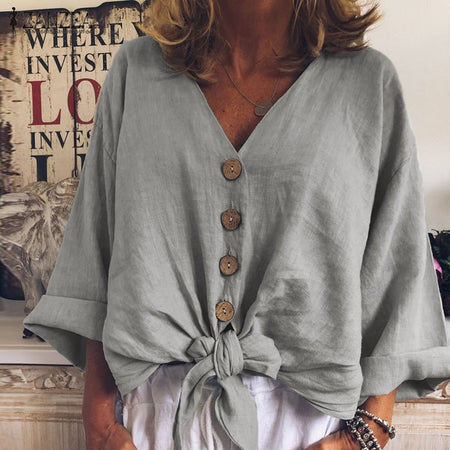 2019 Women Chiffon Blouse Shirt Fashion Sexy BatwingSleeve Womens Tops V-neck Button Blouses Office Ladies Shirts Plus Size