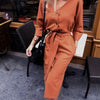 Sexy v Neck Autumn Long Sleeve Women Dress Ladies Sashes Button Casual Office Dress 2019 New Fashion Women Midi Dress Vintage