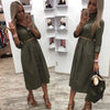 Casual Sashes a Line Women Dress Ladies Long Sleeve Turn Down Collar Fashion Party Dress Autumn Elegant Long Dress shirt dress