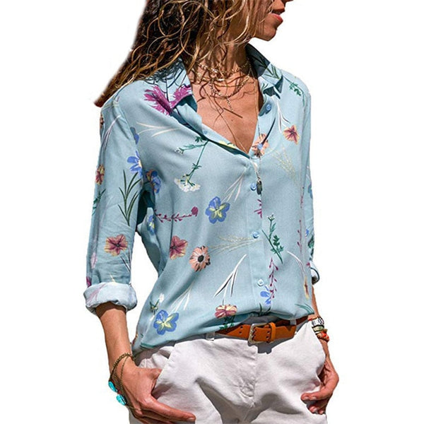 Aachoae Women Blouses 2020 Fashion Long Sleeve Turn Down Collar Office Shirt Blouse Shirt Casual Tops Plus Size Blusas Femininas